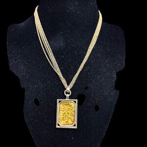 VTG 5 Strand Gold Tone Cable Chain Necklace W/Yellow Rectangle Pendant (5359)